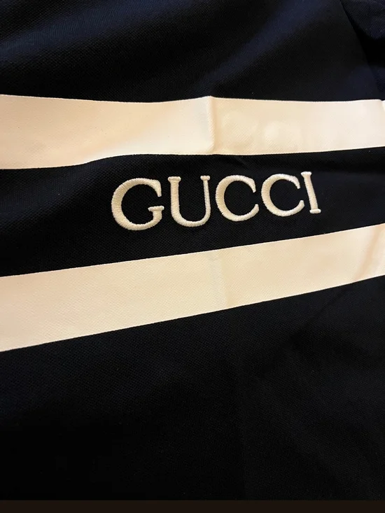 Gucci Men’s Navy Polo with White Stripes - Picture 5 of 7